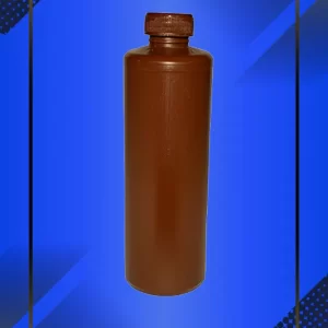 Botella 250 ml color Cafe con tapa con leyenda escrita en fondo azul