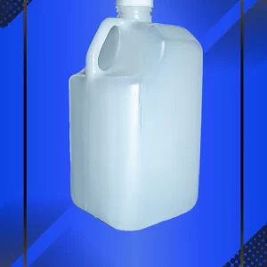 Botella 1000 ml tipo garrafa color natural con tapa blanca con leyenda escrita en fondo azul