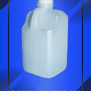 Botella 500 ml tipo garrafa color natural con tapa blanca con leyenda escrita en fondo azul