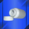 Envase 100 ml tipo Pastillero color Blanco con tapa a la vista acostada en fondo azul