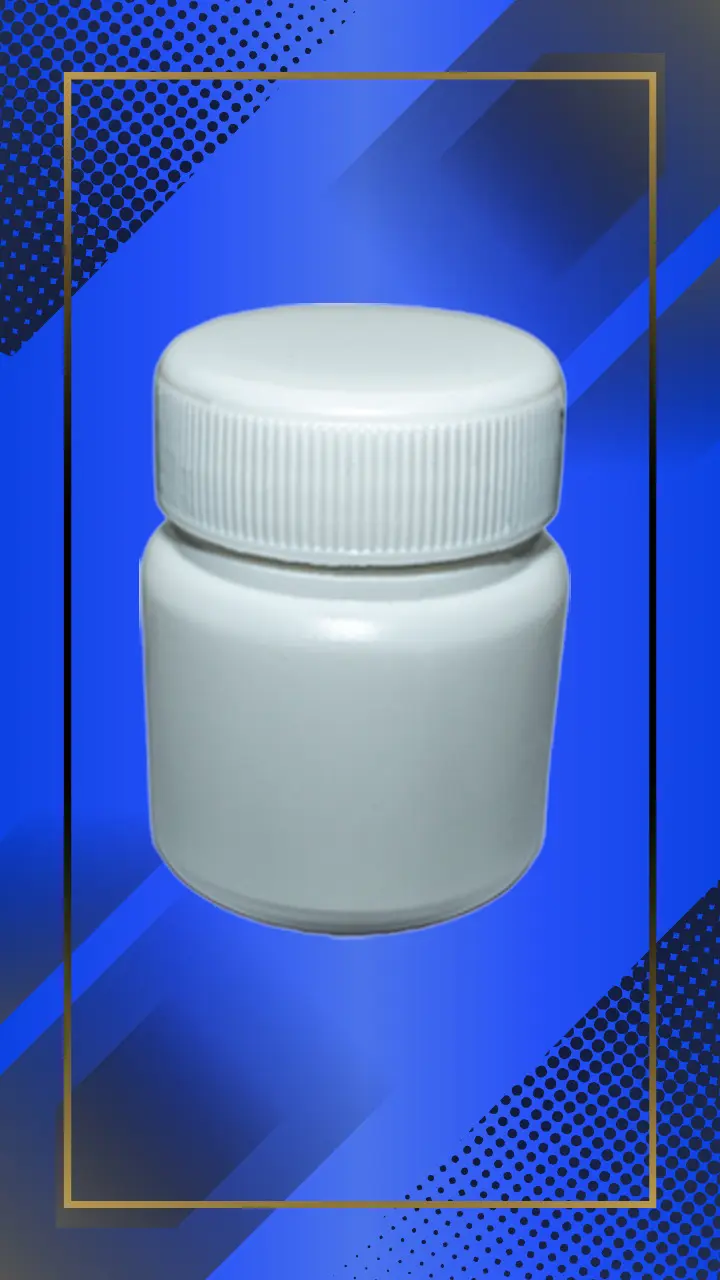 Envase 30 ml tipo Pastillero color Blanco con tapa a la vista en fondo azul