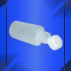 Botella 60 ml color natural con tapa blanca acostado en fondo azul