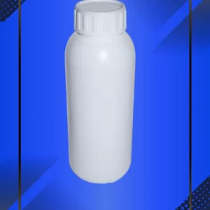 Botella 750 ml tipo misil color Blanco con tapa blanca con leyenda escrita en fondo azul