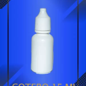 Gotero de 15 ml color blanco con tapa blanca con leyenda escrita