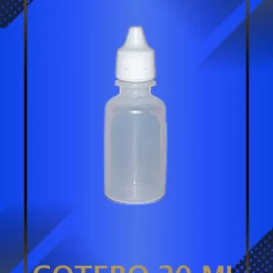Gotero de 20 ml color natural con tapa blanca con leyenda escrita