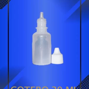Gotero de 20 ml color natural con tapa blanca con e inserto perforado a la vista con leyenda