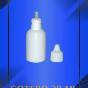 Gotero de 20 ml color blanco con tapa blanca con e inserto perforado a la vista con leyenda