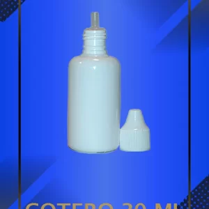 Gotero de 30 ml color blanco con tapa blanca con e inserto perforado a la vista con leyenda