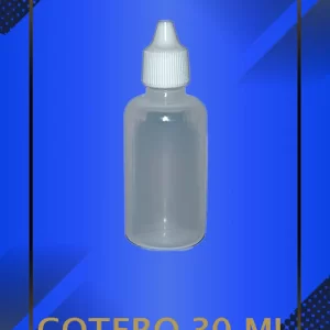 Gotero de 30 ml color natural con tapa blanca con leyenda escrita