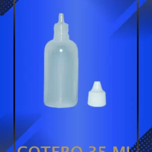 Gotero de 35 ml color natural con tapa blanca con e inserto perforado a la vista con leyenda