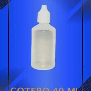 Gotero de 40 ml color Natural con tapa blanca con leyenda escrita en fondo azul