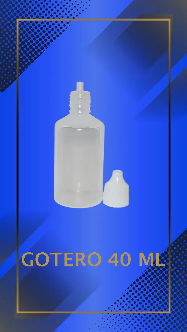 Gotero de 40 ml color natural con tapa blanca con e inserto perforado a la vista con leyenda