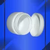Envase 150 ml tipo Pomadera color Blanco con tapa a la vista acostada en fondo azul