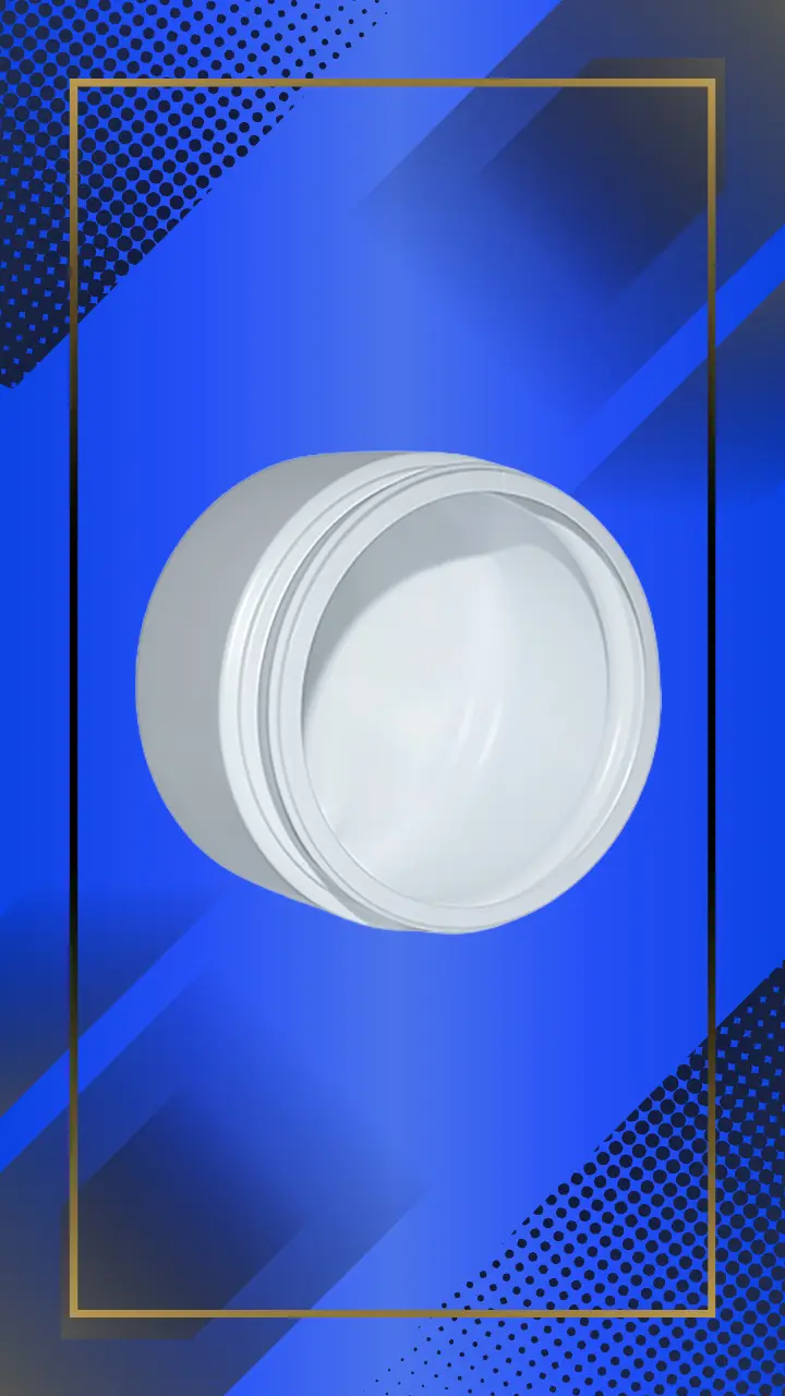 Envase 300 ml tipo Pomadero color Blanco con tapa a la vista en fondo azul
