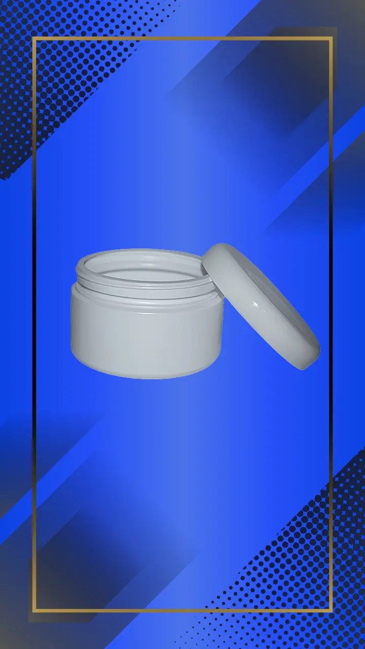 Envase 300 ml tipo Pomadera color Blanco con tapa a la vista acostada en fondo azul