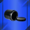 Envase 250 ml tipo Tarro color Negro con tapa a la vista acostada en fondo azul