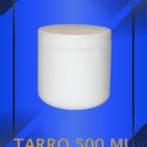 Envase 500 ml tipo Tarro color Blanco con tapa blanca con leyenda escrita en fondo azul