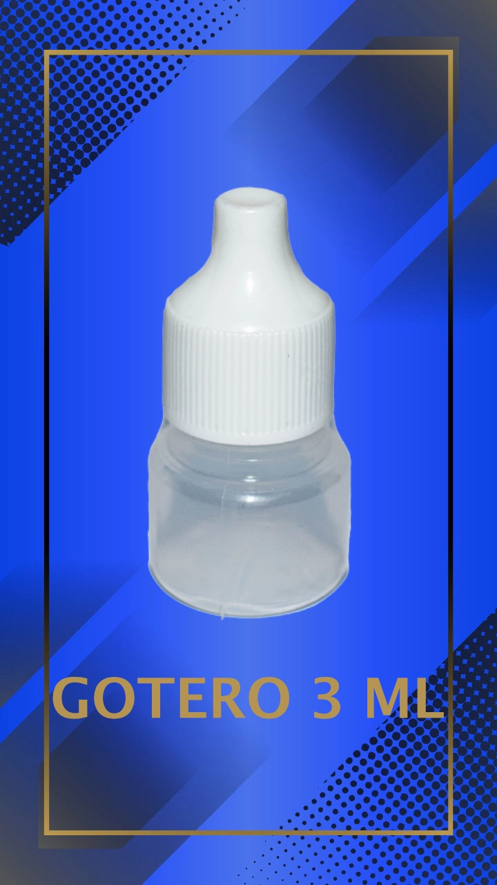 Gotero de 3 ml color natural con tapa blanca con leyenda escrita